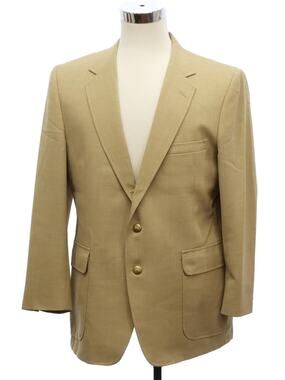 Vintage 1970s Carolcrest Men's Tan Blazer Gold Heraldic Buttons 42